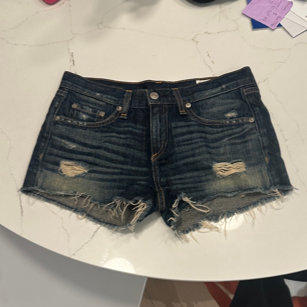 rag & bone Dark Blue Distressed Jean Shorts